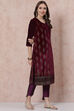 Purple Velvet Straight Kurta image number 2